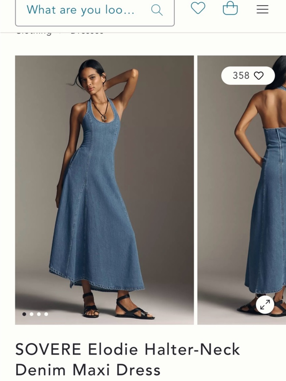 SOVERE Elodie Halter-Neck Denim Maxi Dress in Blue